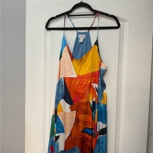Nicole Miller Abstract Colorful Maxi Satin Dress